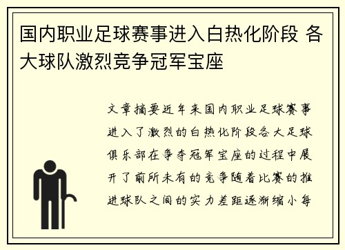 国内职业足球赛事进入白热化阶段 各大球队激烈竞争冠军宝座
