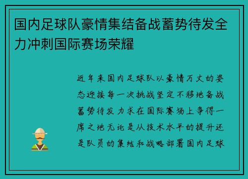 国内足球队豪情集结备战蓄势待发全力冲刺国际赛场荣耀