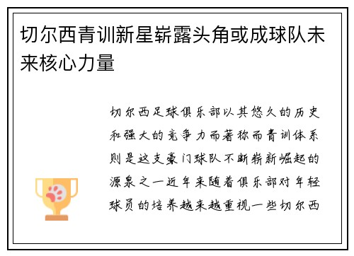 切尔西青训新星崭露头角或成球队未来核心力量